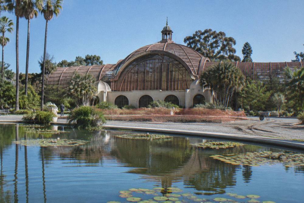 The Botanical Building at Balboa Park with its exterior gardens in daylight