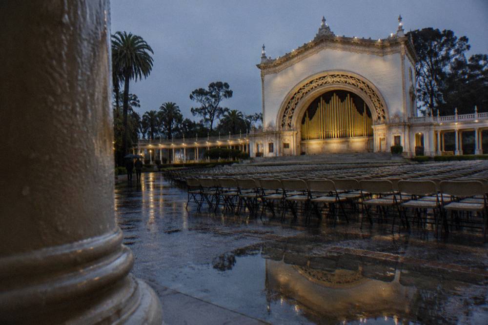 The Spreckels Organ Pavilion stage and its outdoor seating area in Balboa Park