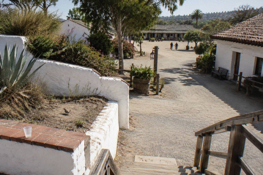 historic adobe buildings and a plaza in Old Town San Diego