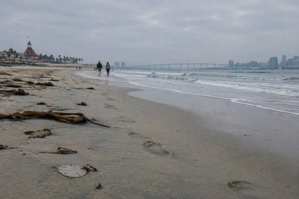 Wide Coronado beach with flat open sand and low waves