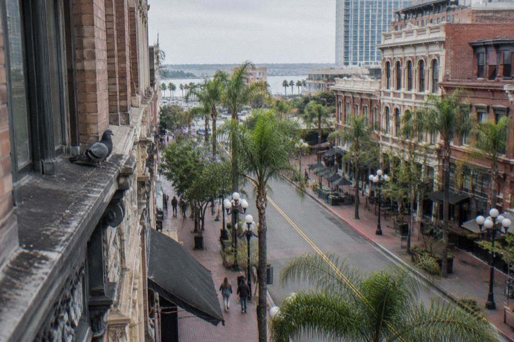 Restored upper floors of historic Gaslamp Quarter buildings above street level