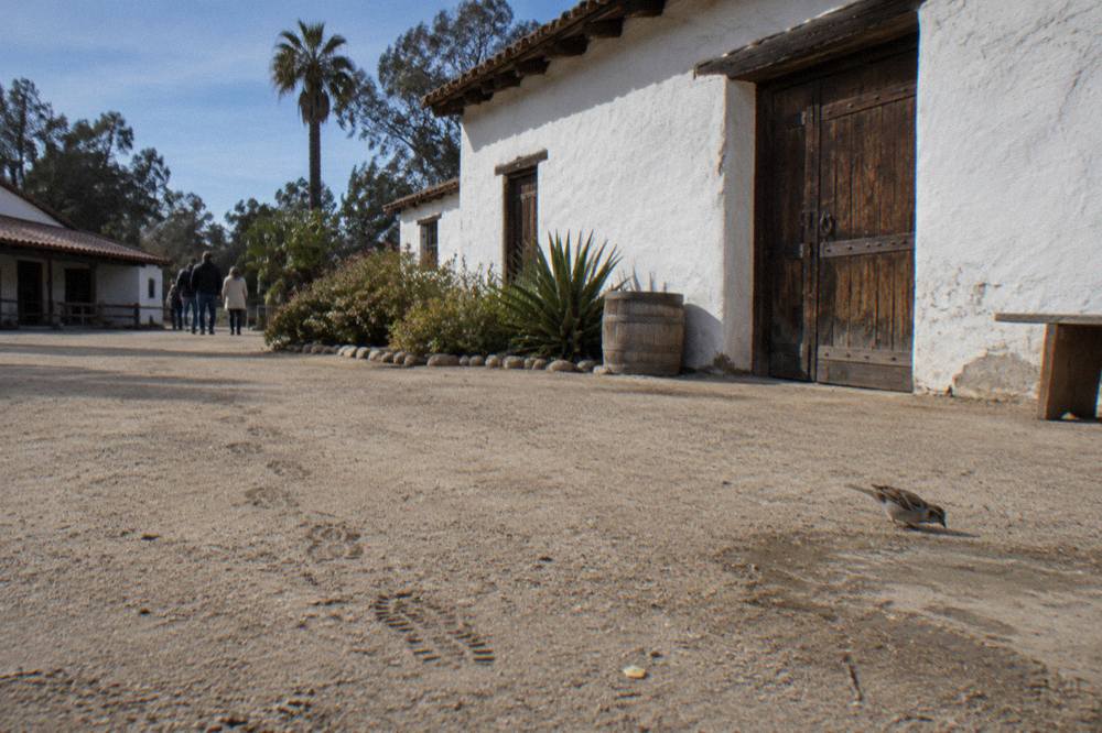 Old Town San Diego plaza with historic adobe buildings and a clear sky