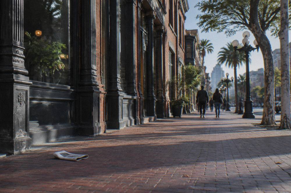 Historic brick storefronts along a Gaslamp Quarter street in downtown San Diego